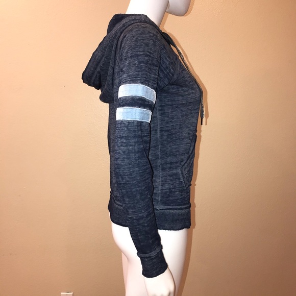 No Boundaries Burnout Hoodie Jacket Womens Junior Size XS Blue Varsity Stripe - Picture 10 of 15